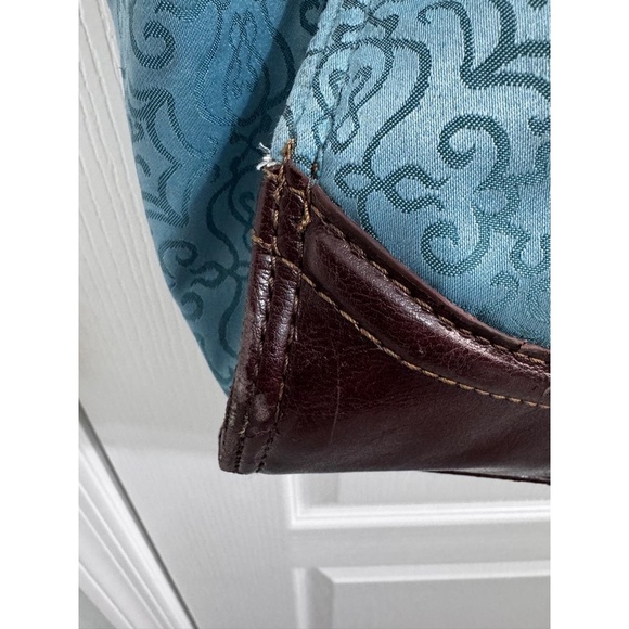 Reba Teal & Dark Brown Trim Patterned Zip Tote/Carry All Timeless Elegance - Picture 14 of 15